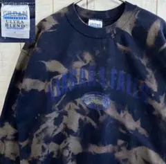 【早い者勝ち】GILDAN カレッジロゴ ブリーチ加工 M ネイビー 海外古着のサムネイル