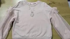 ピンク シースルー フリル袖 トレーナー