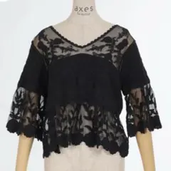 アクシーズファム　チュール刺繍レースプルオーバー　黒　未使用