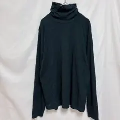 【XL】タートルネック 無地 長袖 カットソー ブラック 黒 混合素材 お出かけ