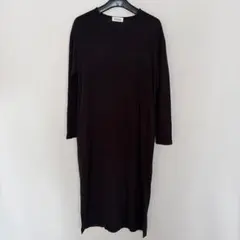 ブラック Vネック 長袖カットソーワンピース