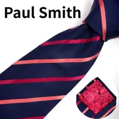 ポールスミス　ネクタイ　レジメンタル　ストライプ　花　ネイビー　レッド