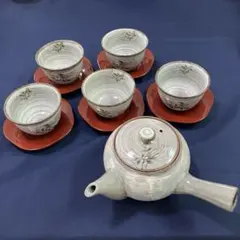 【未使用】たち吉 橘吉 茶器揃 急須 湯呑 茶托 刷毛目草花 5客セット