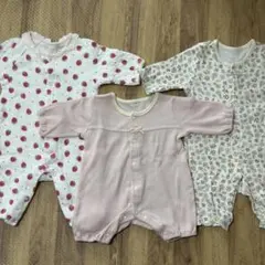 ロンパース3点セット（ストロベリー・花柄・ピンク）　50-60 60-70