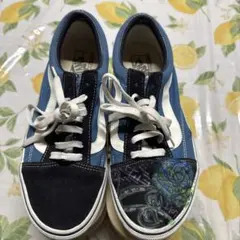 Vans Old Skool ブルー/ブラック 手描きアート