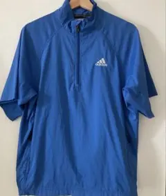 adidas ハーフジップ 半袖ウェア ブルーS