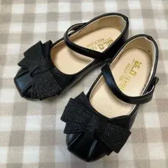 発表会 卒園式 入学式 女の子 黒 ストラップシューズ ラメ リボン 19センチ