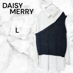 デイジーメリー 長袖シャツ【L】アシンメトリー ニットベスト レイヤード 白黒