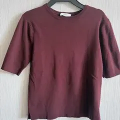 【春物】BEAUTY & YOUTH バーガンディ 半袖薄手ニットTシャツ