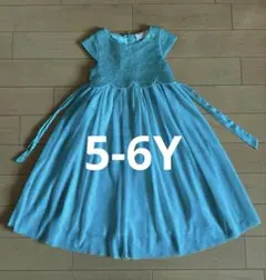 【値下】ターコイズ 半袖 ワンピース 胸元キラキラ✴︎スパンコール 5-6Y
