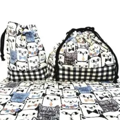 大きめ　お弁当袋セット　ハンドメイド　ネコ