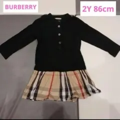 バーバリー　ワンピース　長袖　2Y 黒 チェック ボタン