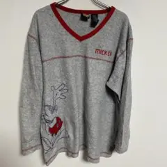 Disney ミッキー刺繍 Vネック フリーストレーナー グレー ルームウェアL
