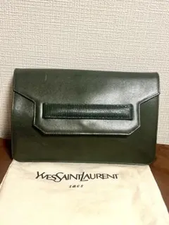 YVES SAINT LAURENT ポーチバッグ クラッチバッグ グリーン - メルカリ