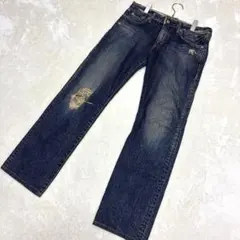 最終値下げ　EDWIN502R 高級感　ダメージ加工 ダークブルー ストレート