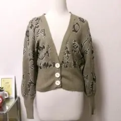 カーディガン レディース 古着 Msize グリーン 深緑
