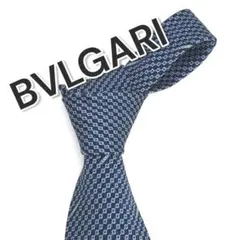 0*7様 71830 BVLGARI ネイビー 幾何学模様 ネクタイ Bランク
