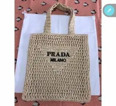 美品・正規品】PRADA プラダ ラフィアトートバッグ ラージ ナチュラル 