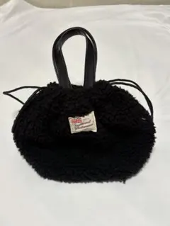 ファー巾着型ハンドバッグ 黒