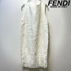 希少 FENDI 上質 シルク レース 刺繍 総柄 ノースリーブ ワンピースのサムネイル