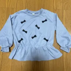 水色リボンモチーフ長袖カットソー 110センチ