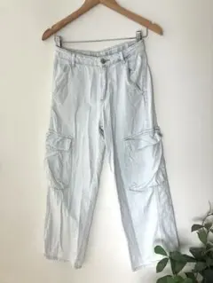 ZARA WIDE-LEG カーゴデニムパンツ　コットン　ライトブルー　150