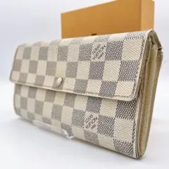 ルイヴィトン　ダミエ　アズール　ポルトフォイユサラ　長財布　二つ折り財布　白のサムネイル