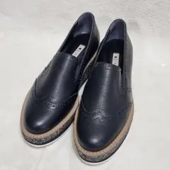 【DIANA ダイアナ】厚底 ウィングチップ スリッポン ブラック 24cm 黒