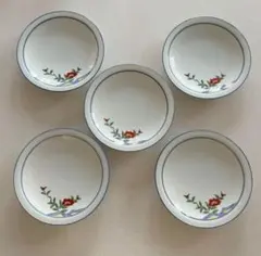 有田焼 手描き色絵染付 銘々皿 5枚　椿