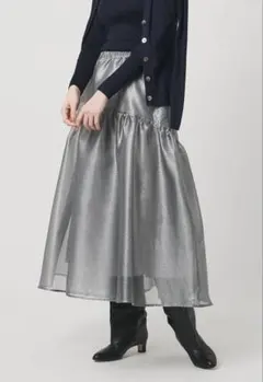 ユナイテッドアローズ スケルトン シャイン ジャガード スカート シルバー