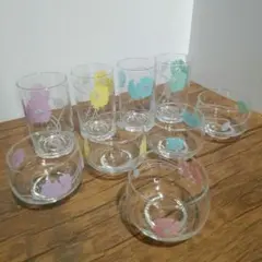 昭和レトロ　花柄ガラス　カラフル　グラス　コップ　9個セット