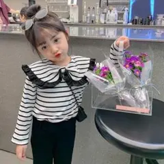 フリル襟　ストライプ　トップス　韓国子供服　ボーダーブラウス　新品未使用