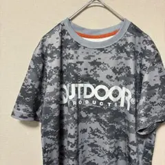 アウトドア　カモフラ柄ロゴプリントTシャツ(M)吸水速乾　グレークルーネックのサムネイル