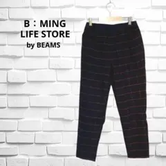 ビーミングライフストア　チェック柄 スリムフィットパンツ　ウエストゴム　秋冬　M