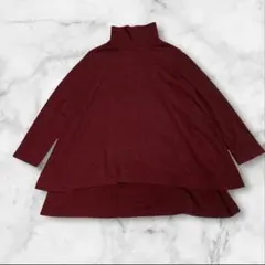 【71 Feho】ラメタートルネックトップスL ボルドー Aライン 裏地付き