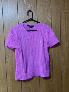POLO ピンク ケーブル編み 半袖ニット