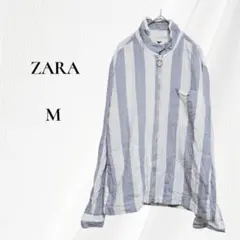 ZARA MAN シャツジャケット ストライプ リネン混 ジップアップ M