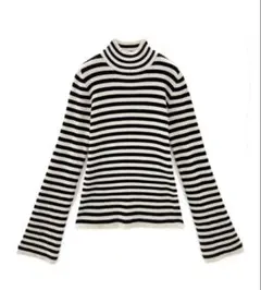 GRL ボーダー柄フレアスリーブリブニットトップス[k9086b] ブラック