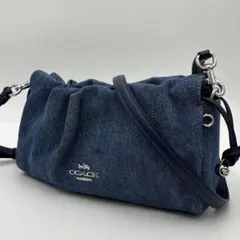 COACH コーチ デニム ショルダーバッグ 斜め掛け インディゴ　巾着