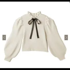GRL ボウタイ付きフリルネックボリュームスリーブニットトップス[mb1408]