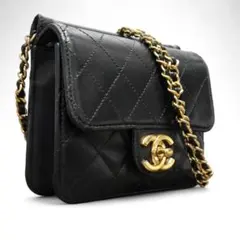 シャネル ミニマトラッセ15 ラムスキン チェーンショルダーバッグ ブラック