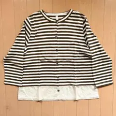 Y's 変形ボーダー半袖カーディガン ブラウン 3 日本製 綿100 薄手