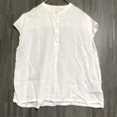 無印良品　リネン100フレンチスリーブ ブラウス　白　M〜L