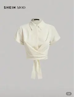SHEIN MOD ベージュ 半袖ラップシャツ JP-L(S)