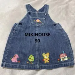 ミニハウス MIKIHOUSE クマ レトロ デニム刺繍ワンピース 90cm