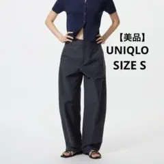 UNIQLOジャージーバレルレッグパンツネイビー美シルエットワイドイージーパンツ