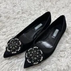 美品 pellico フィッビア デニムツイード ビジュー パンプス 38サイズ