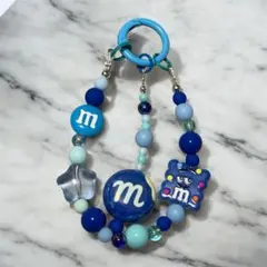 G084 ビーズストラップ 青Mチョコ