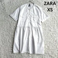 【ザラ】ZARA 半袖チュニック　ペプラム　ホワイト 　ポケット付　XS