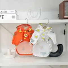 개 옷 레인 코트 도그웨어 꽃무늬 화이트 M
